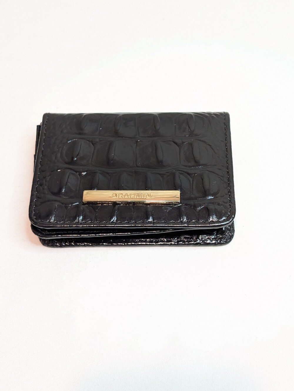 Brahmin Black Leather Button Wallet